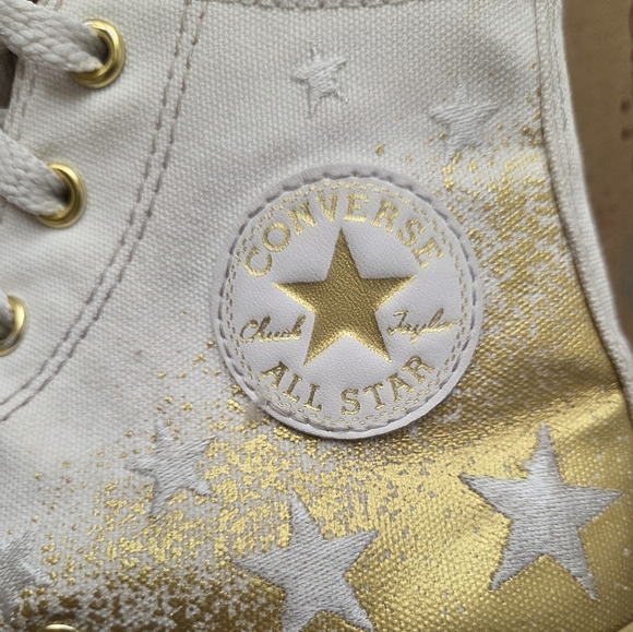 Converse White & Gold Star High Top Sneakers - Picture 2 of 5